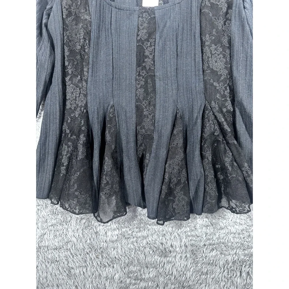 ANTHROPOLOGIE Long-Sleeve‎ Lace Peplum Top Women's Size L Black